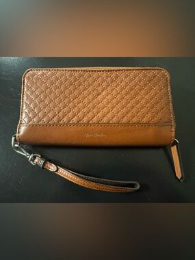 Vera Bradley Brown Leather-Trim Floral Interior Wristlet